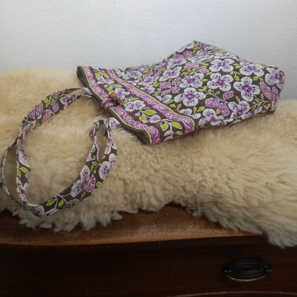 VERA BRADLEY Plum Petals Shoulder Bag TOTE Retired Pattern Purple Green Large - Picture 1 of 6